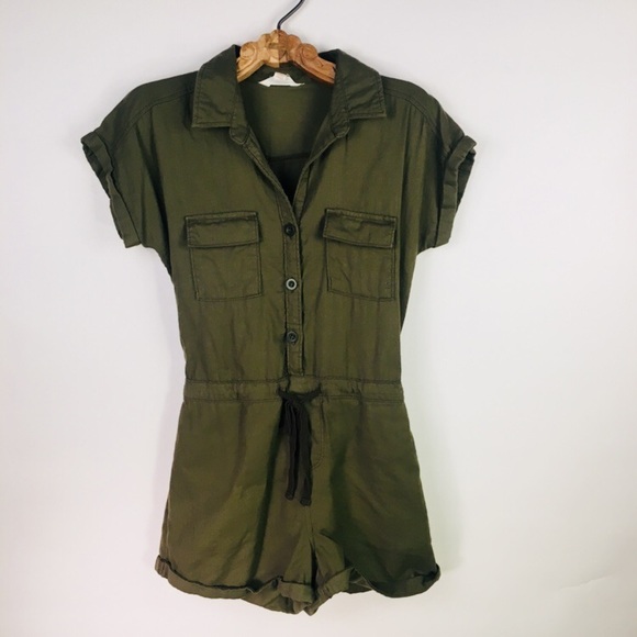 Sun & Shadow Pants - Army Green Safari Cargo Romper Shirt Sleeve Small